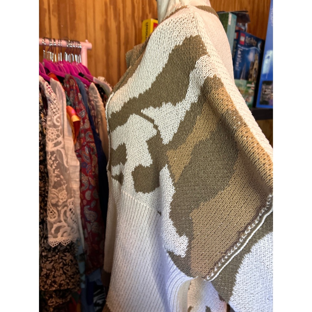 POL Boho Animal Print Oversized Knit Sweater Olive Cream‎ Boho Slouchy Sz L - Picture 6 of 10